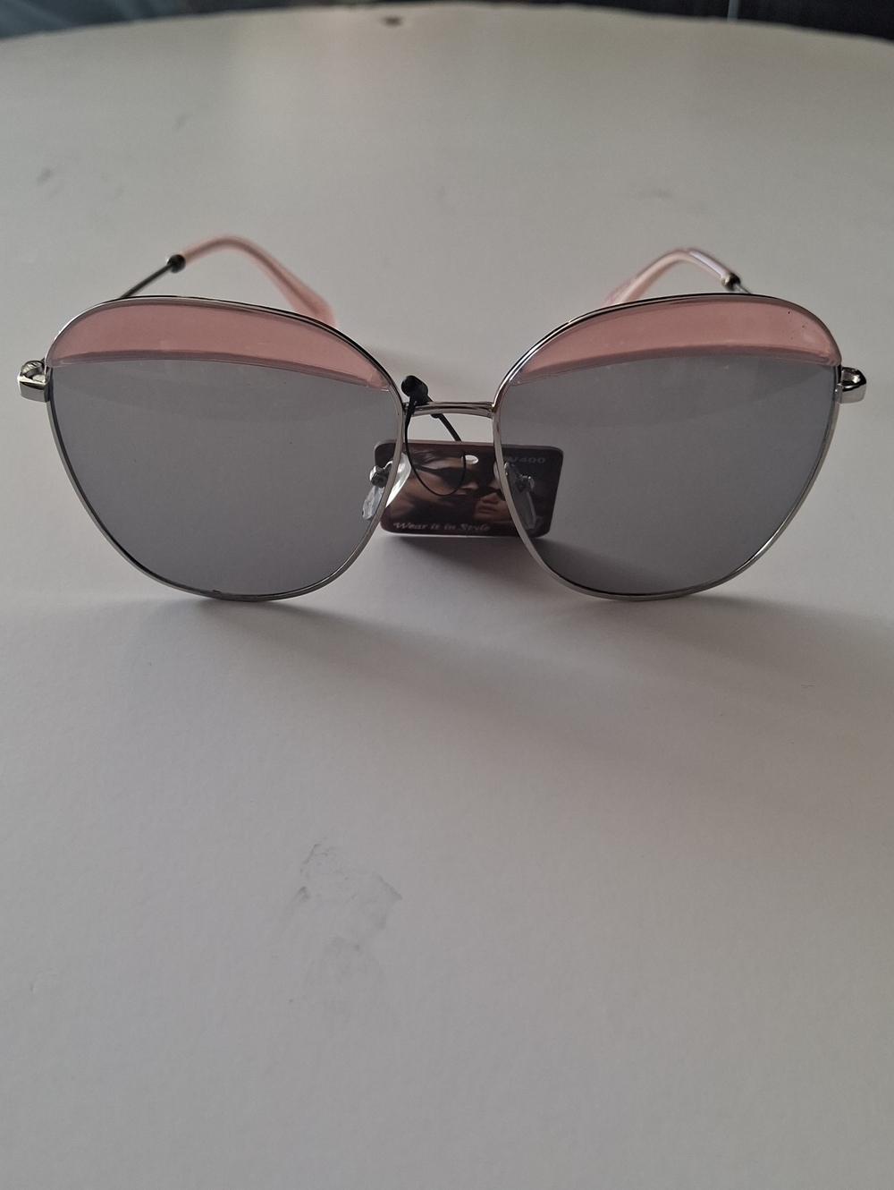 Women's Fashion Cat-Eye Sunglasses - Pink and Silver